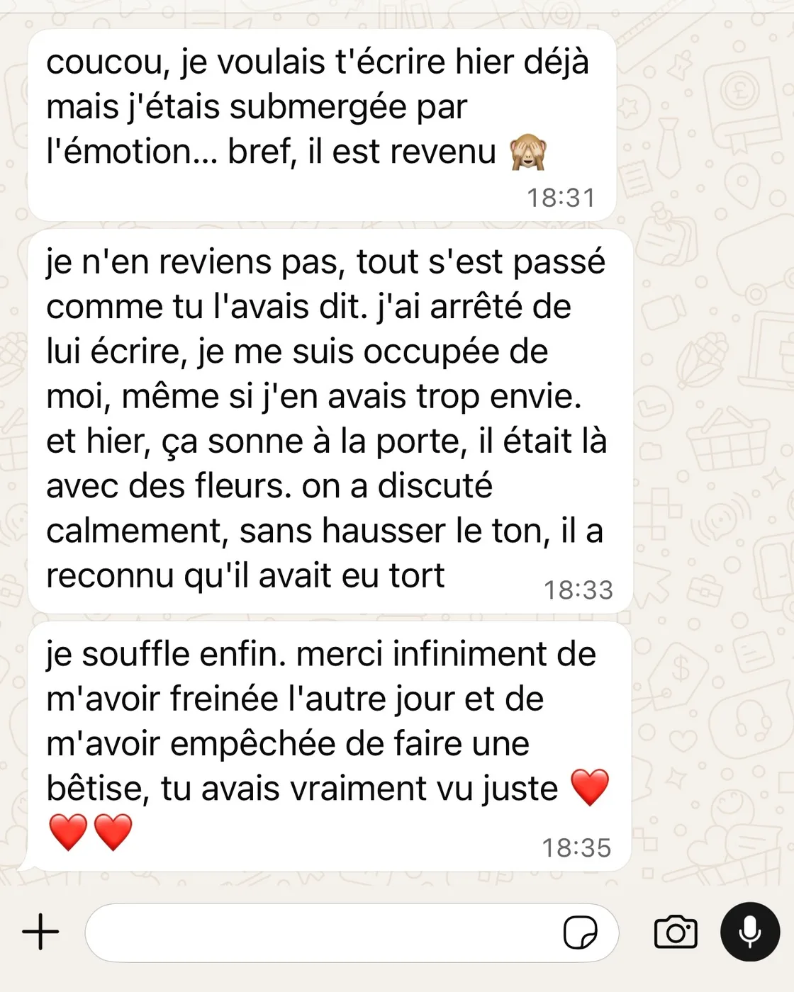Avis d’une cliente sur le retour de son compagnon