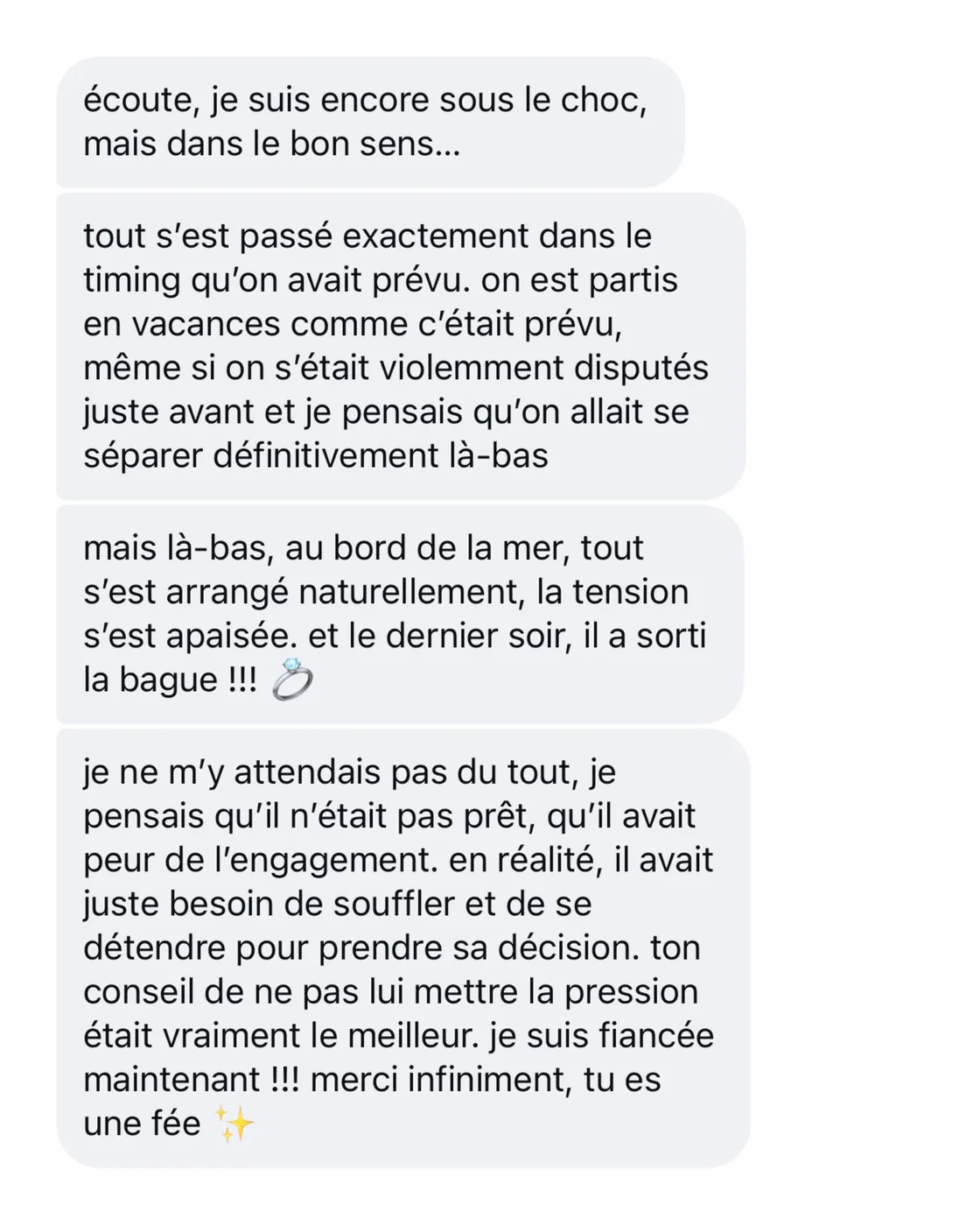Avis d’une cliente sur ses fiançailles au bord de la mer